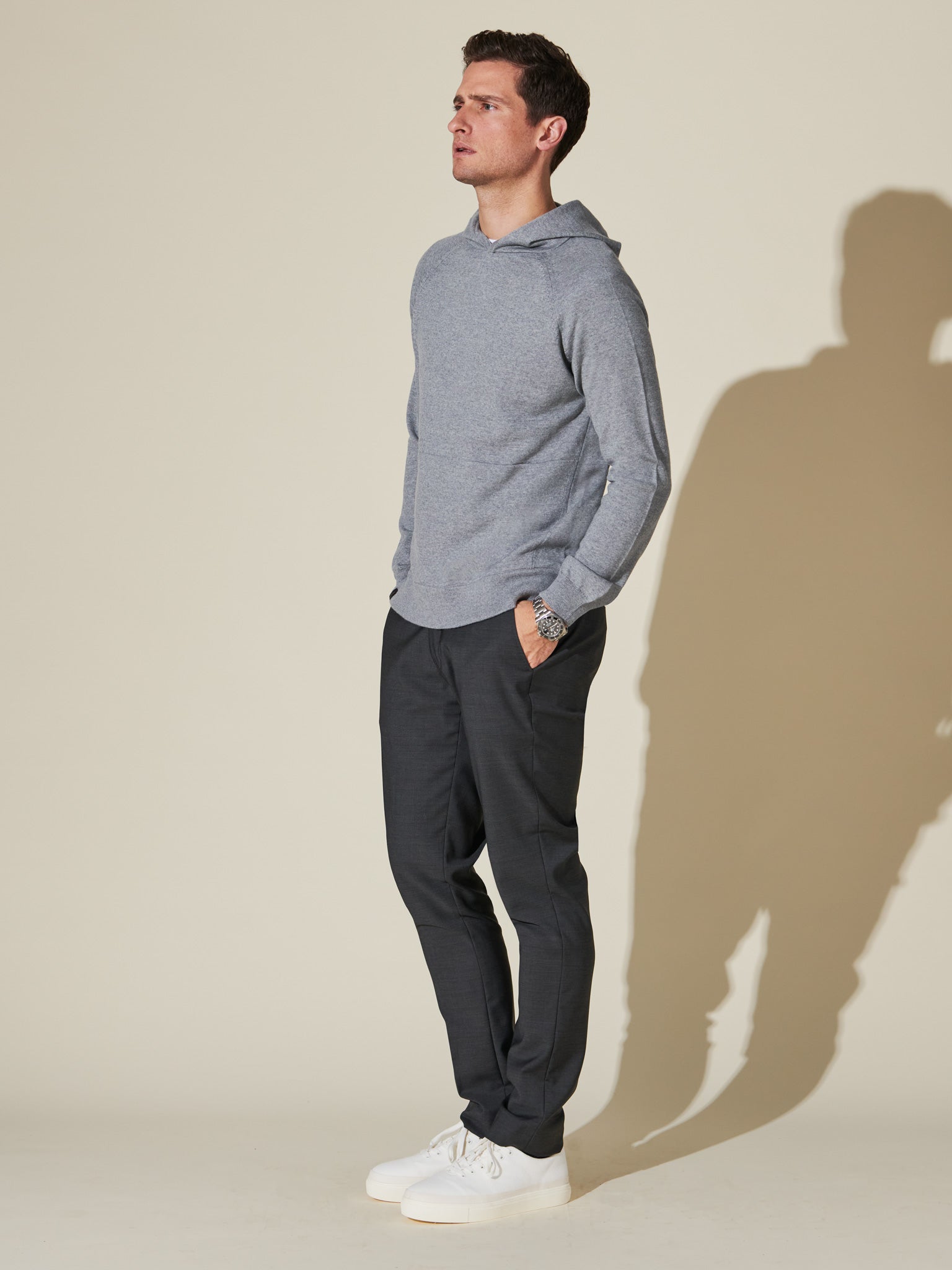 Warm grey merino wool hoodie