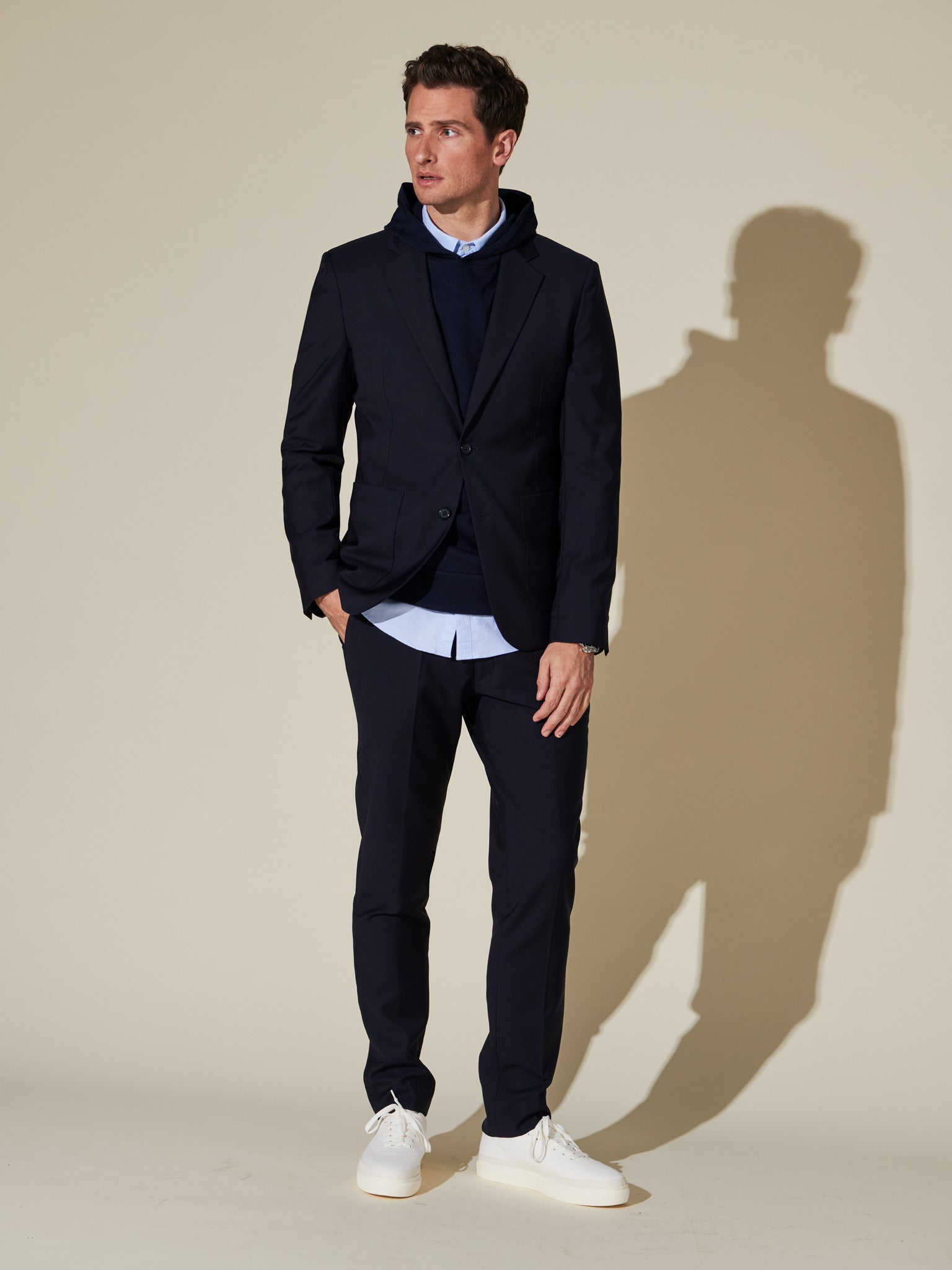 Warm blue merino wool hoodie