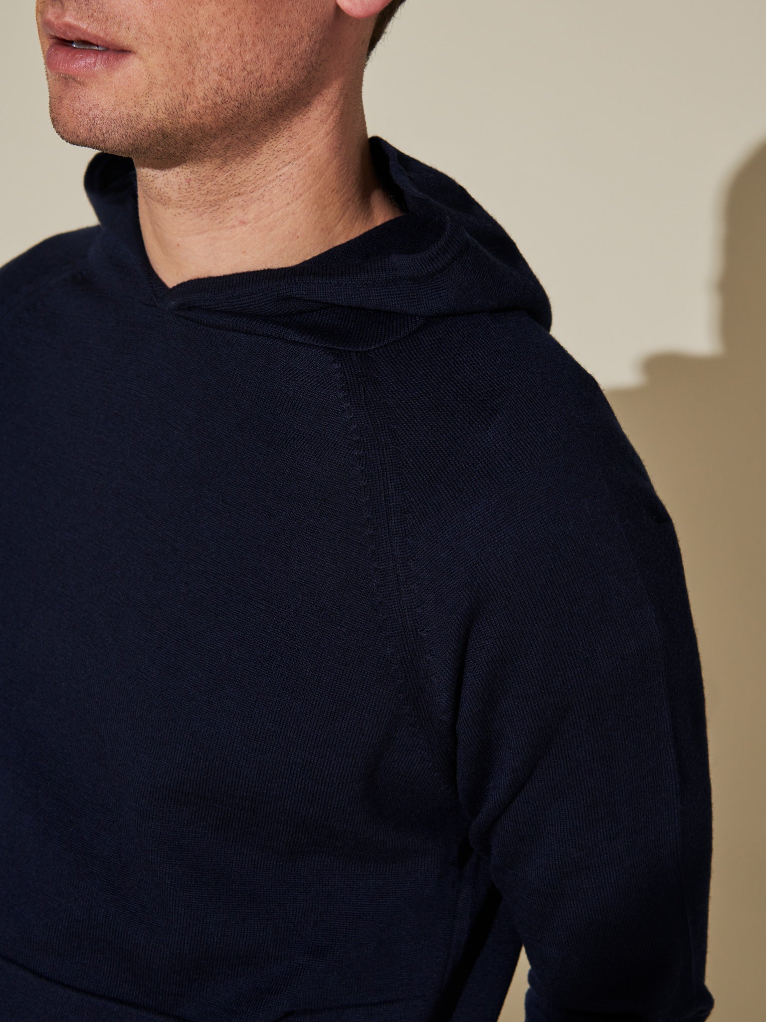 Blue wool hoodie with merino
