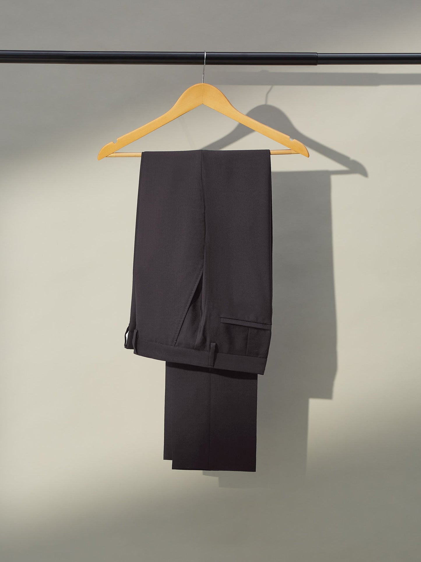 Classic men's grey wool trousers with flat front and straight leg