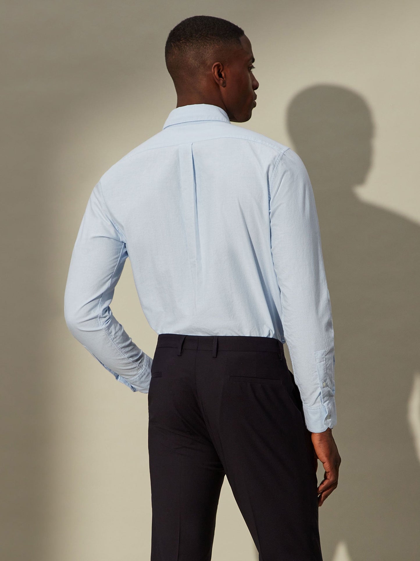 mens blue cotton oxford shirt, perfect for travel