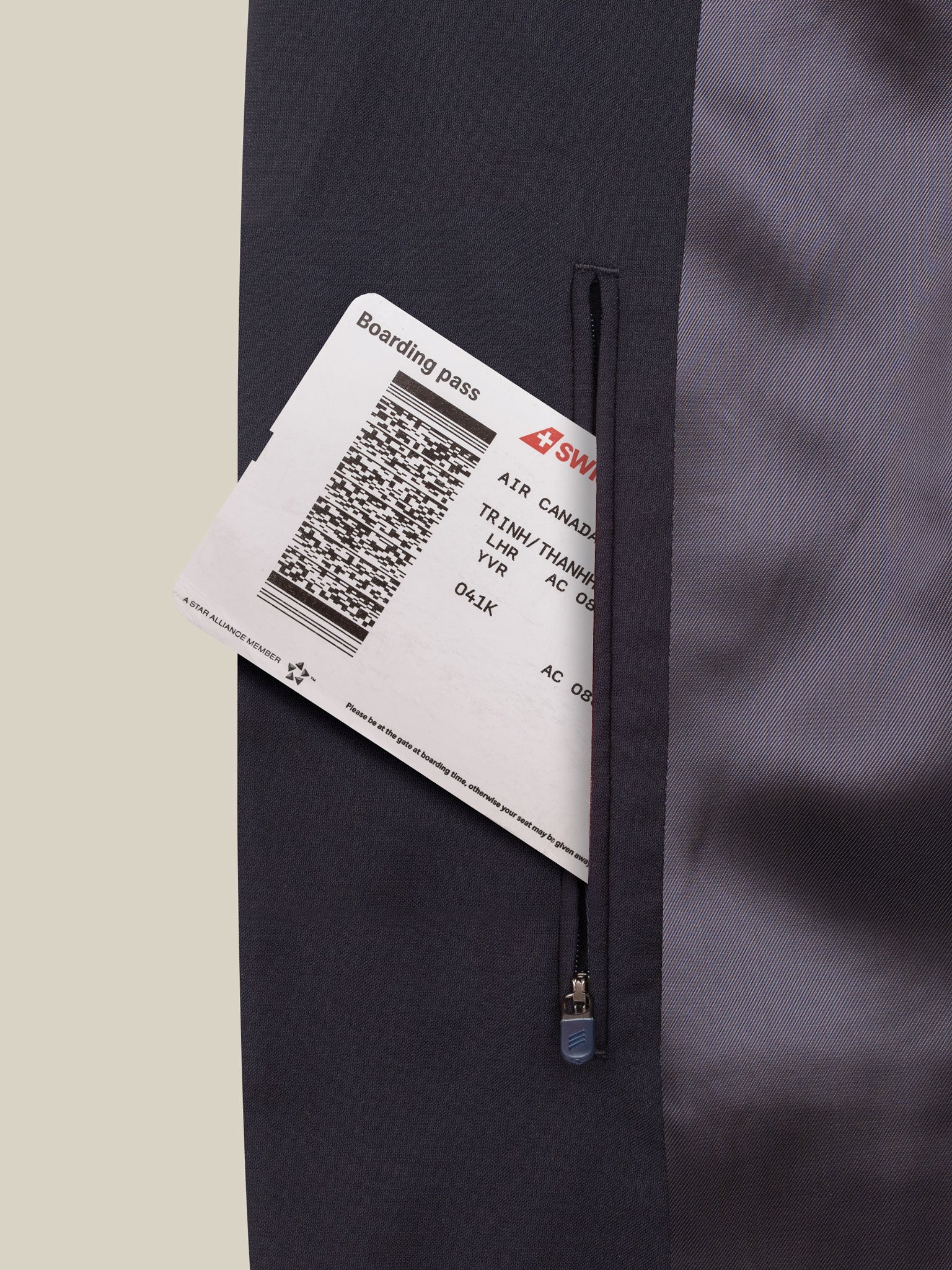 Versatile navy wool blazer with two-button front closure