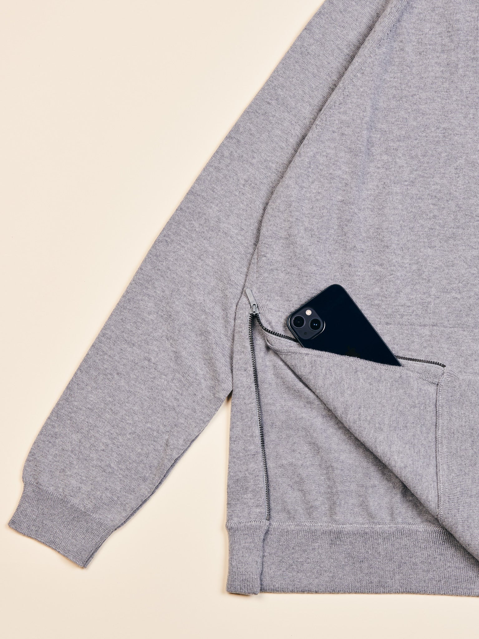 Grey merino wool hoodie for men