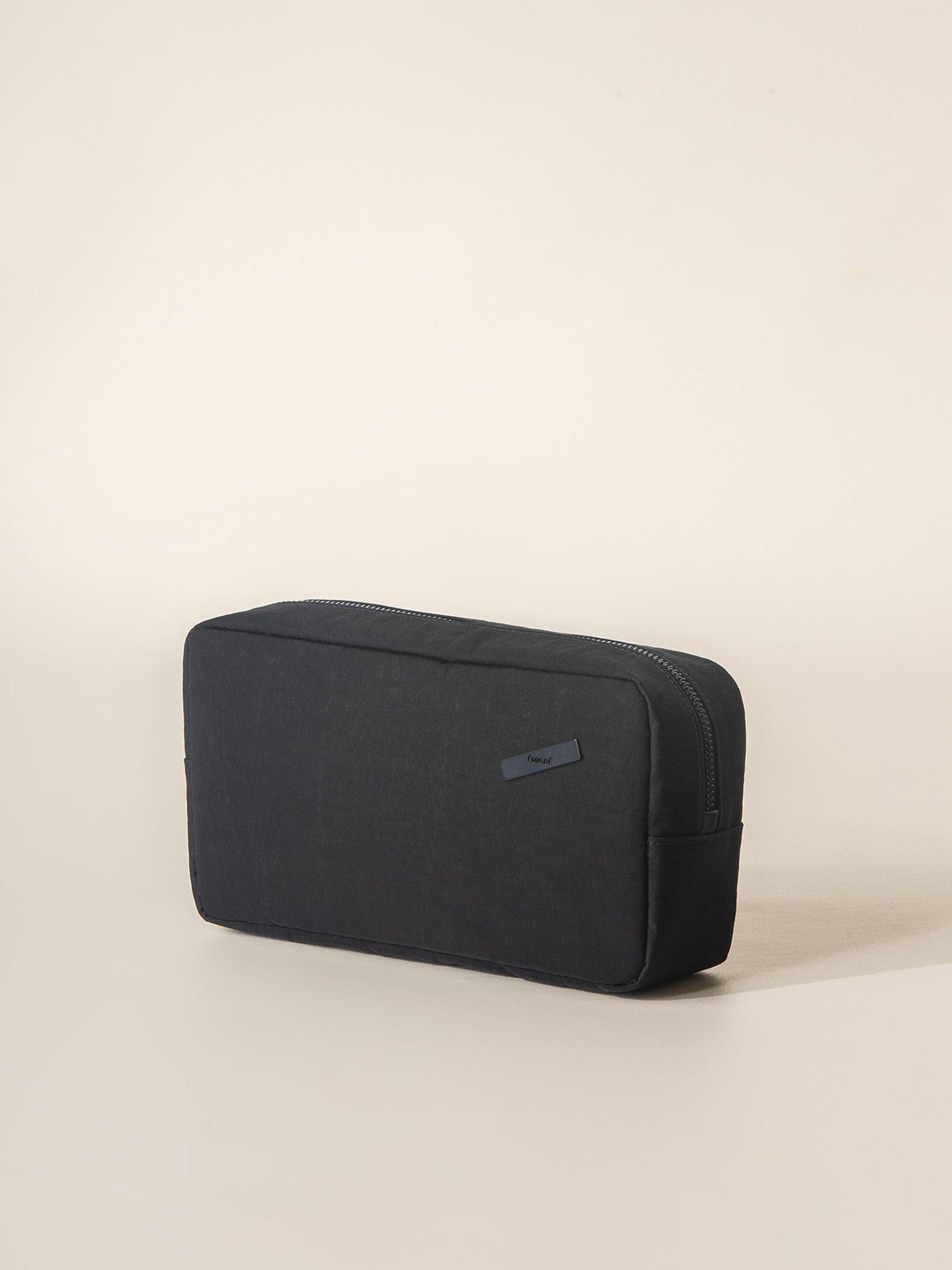 A black tech pouch with zipper closure