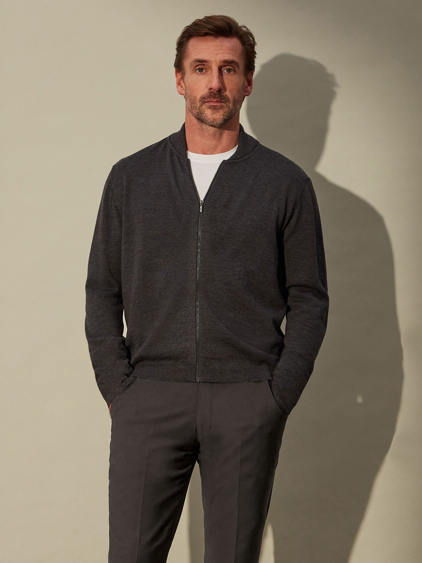 Merino Zip Cardigan - Downtown Grey