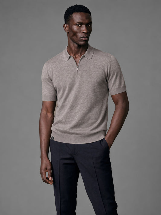 The Chair Merino Short Sleeve Polo - Warm Grey