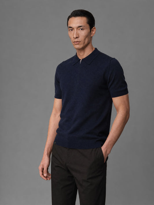 The Chair Merino Short Sleeve Polo - Dark Navy