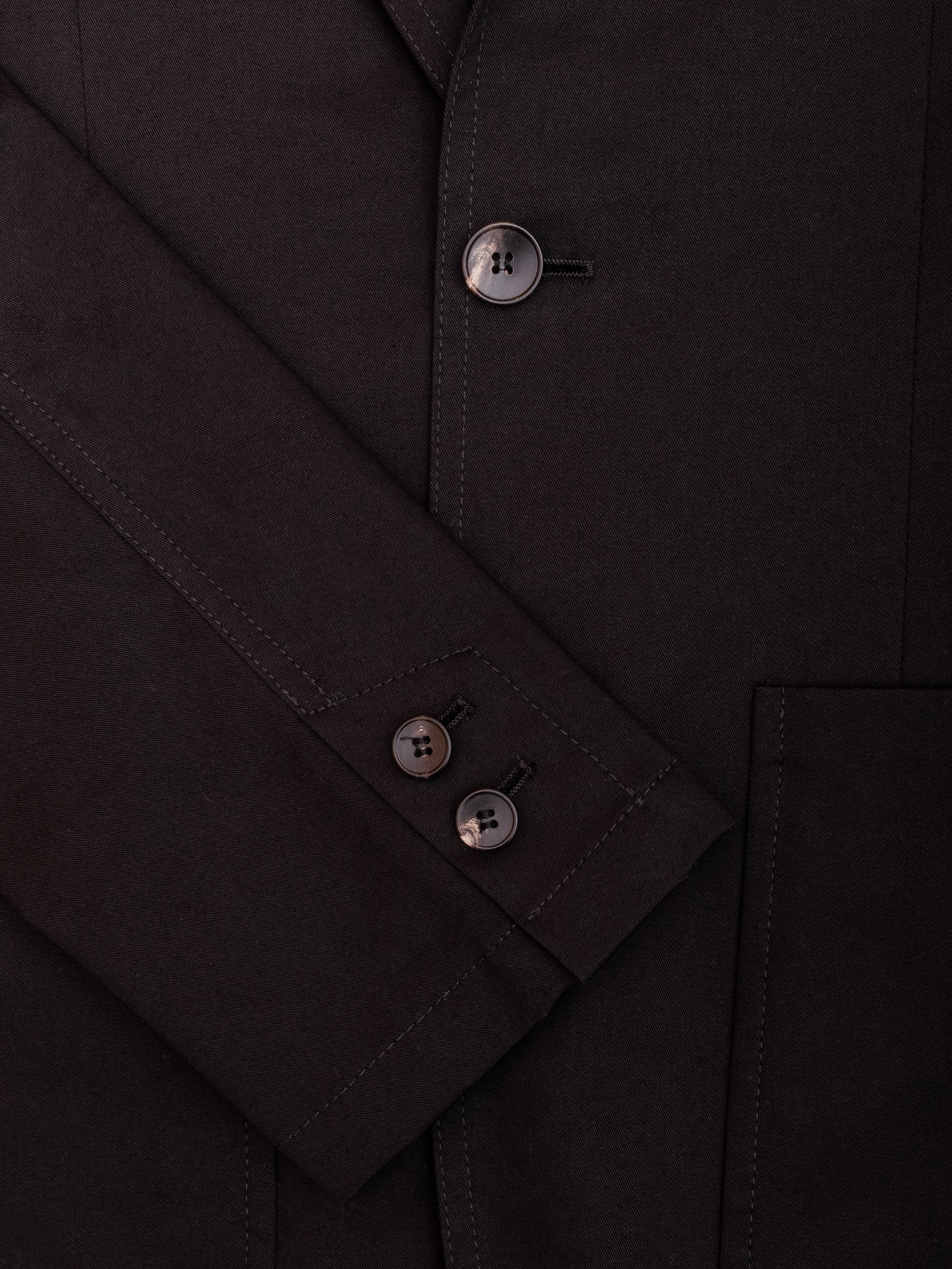 Close-up of sleeve buttons and textured fabric on the men’s cotton blazer