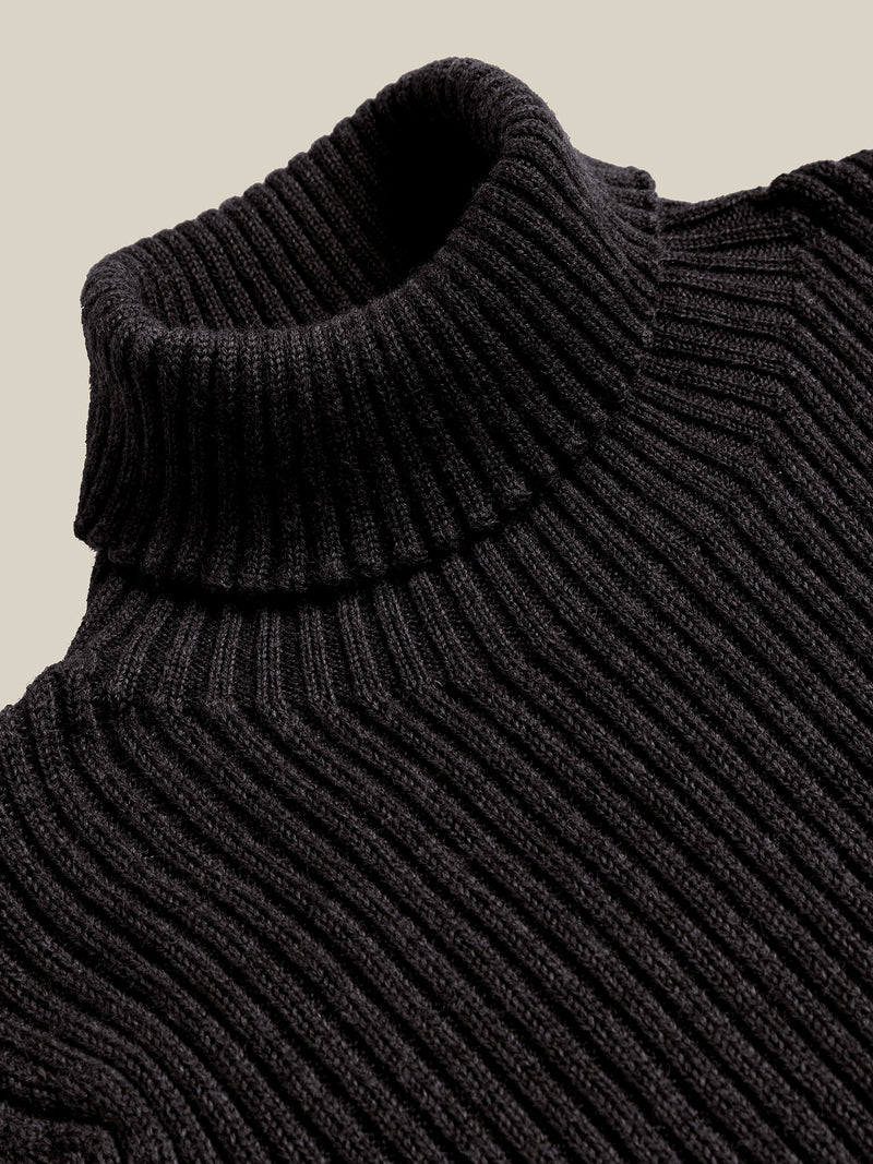 grey roll neck sweater - confident, yet easy. An effortless alternative to the shirt and tie.
